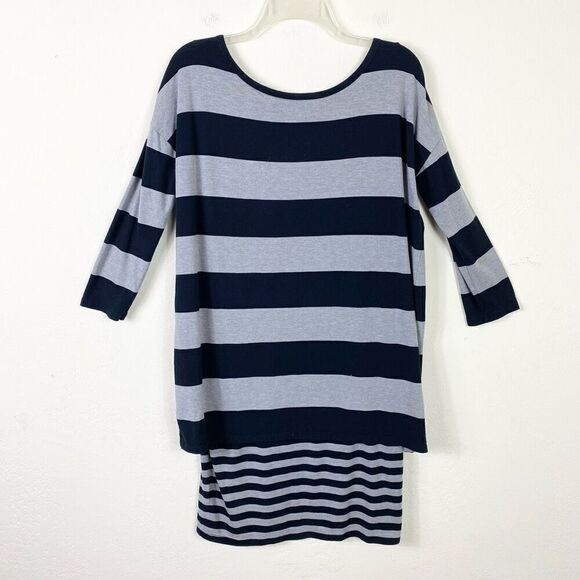 Garnet Hill Black & Grey Striped Layered 3/4 Sleeve Dress Size XS - Picture 1 of 6